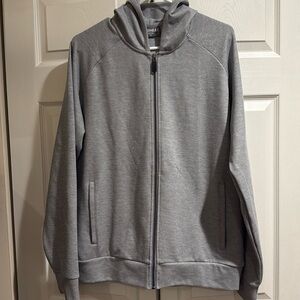 Men’s light gray zip up, EUC, M.